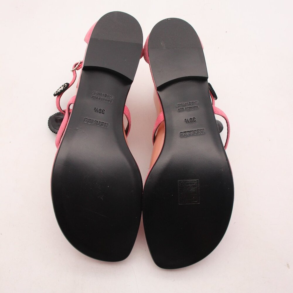 Hermes Paris Women's Eu Size 39.5 Flat Pink Suede Sandals Buckle Italy - Picture 7 of 10
